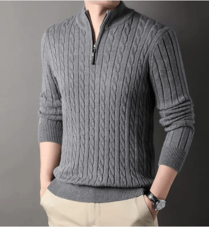 Men's Solid Color Half Zip Thick Sweater Warm Knit Pullover by Action Outdoors Limited