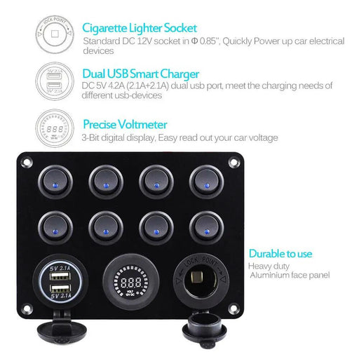 8 Gang Car Auto LED Rocker Switch Panel by salelink.co.nz