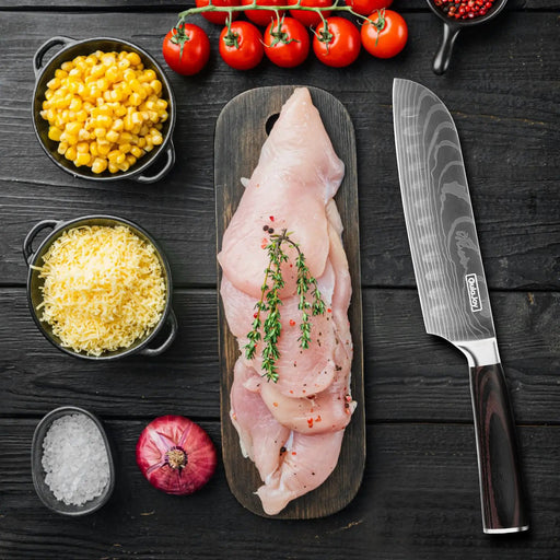 Qulajoy Santoku Knife, High Carbon Stainless Steel Chef Knife Japanese Kitchen Knives With Ergonomic Pakkawood Handle, Chopping Knife For Home Kitchen Cooking - Santoku Knife by China Dropship