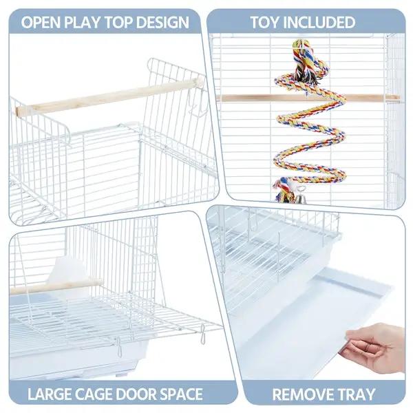 Open Top Travel Bird Cage with Open Play Top for Budgie Finch Green Cheek Canary by Yaheetech