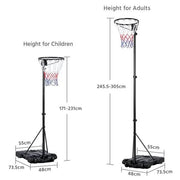 Yaheetech Height Adjustable Netball Post 171-305cm With Wheeled Fillable Base Yaheetech Height Adjustable Netball Post 171-305cm