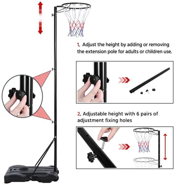 Yaheetech Height Adjustable Netball Post 171-305cm With Wheeled Fillable Base Yaheetech Height Adjustable Netball Post 171-305cm
