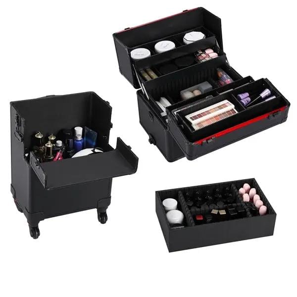 Yaheetech 3-in-1 Aluminum Cosmetic Case Professional Makeup Train Case 3-in-1 Aluminum Cosmetic Case Professional Makeup Train Case