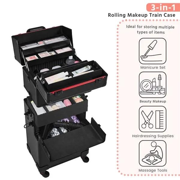 Yaheetech 3-in-1 Aluminum Cosmetic Case Professional Makeup Train Case 3-in-1 Aluminum Cosmetic Case Professional Makeup Train Case