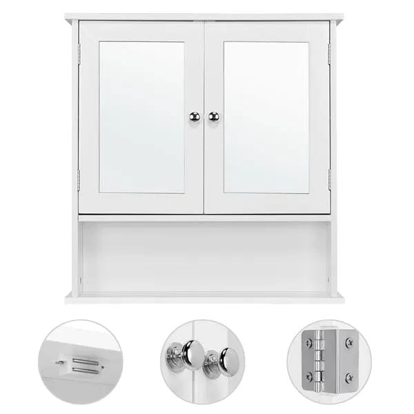 Wooden Wall Mount Living Room Wall Cabinet with Double Mirror by Yaheetech