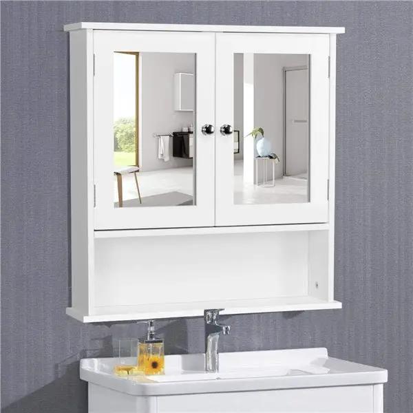 Wooden Wall Mount Living Room Wall Cabinet with Double Mirror by Yaheetech
