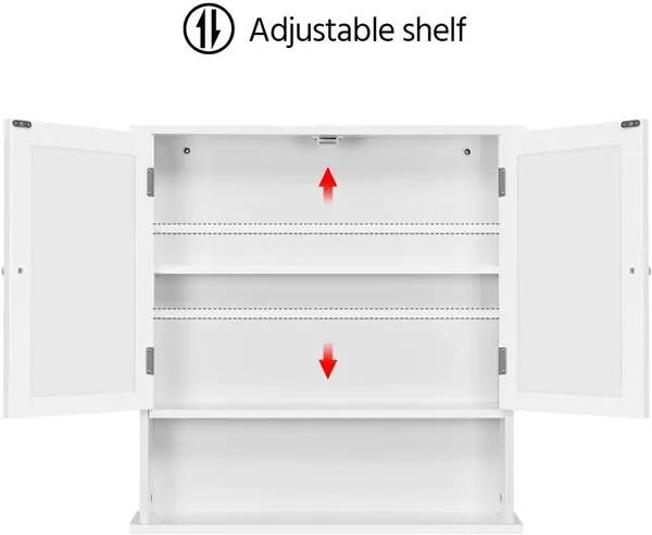 Wooden Wall Mount Living Room Wall Cabinet with Double Mirror by Yaheetech