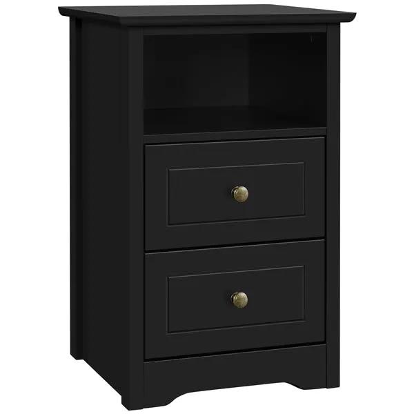 2PCS End Table with 2 Drawer and 1 Cubby Side Table Night Stand End Table by Yaheetech