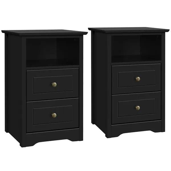 2PCS End Table with 2 Drawer and 1 Cubby Side Table Night Stand End Table by Yaheetech