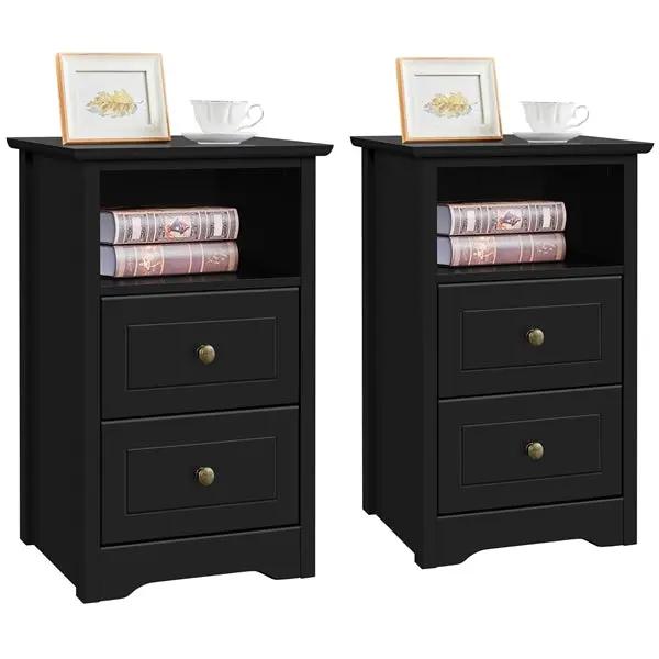 2PCS End Table with 2 Drawer and 1 Cubby Side Table Night Stand End Table by Yaheetech
