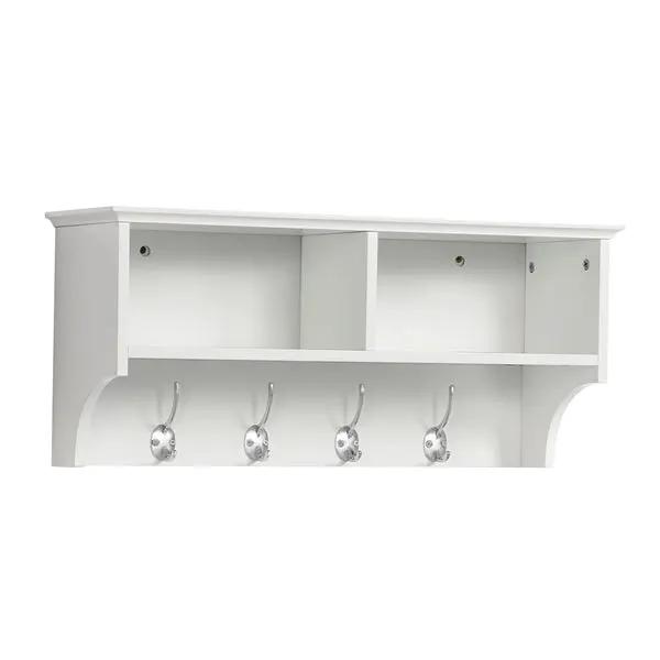 Hallway Coat Hook & Storage Unit White 4 Hooks Storage by Yaheetech
