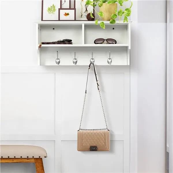 Hallway Coat Hook & Storage Unit White 4 Hooks Storage by Yaheetech