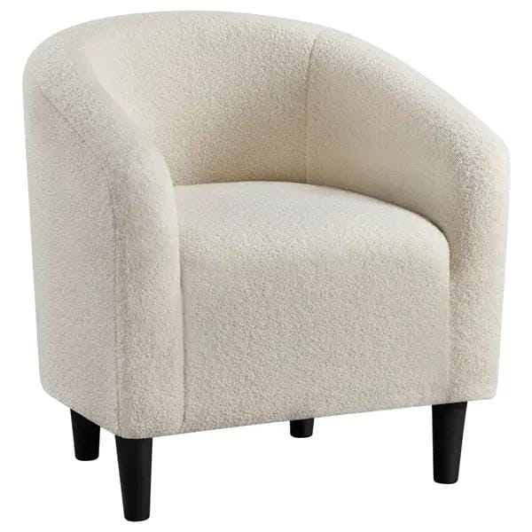 Yaheetech Ivory Boucle Barrel Chair – Curved Accent Armchair with Wood Legs Ivory Boucle Barrel Chair – Curved Accent Armchair with Wood Legs