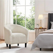 Yaheetech Ivory Boucle Barrel Chair – Curved Accent Armchair with Wood Legs Ivory Boucle Barrel Chair – Curved Accent Armchair with Wood Legs