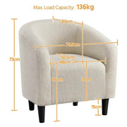 Yaheetech Ivory Boucle Barrel Chair – Curved Accent Armchair with Wood Legs Ivory Boucle Barrel Chair – Curved Accent Armchair with Wood Legs