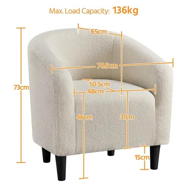 Yaheetech Ivory Boucle Barrel Chair – Curved Accent Armchair with Wood Legs Ivory Boucle Barrel Chair – Curved Accent Armchair with Wood Legs