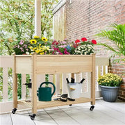Raised Garden Bed Elevated Garden Bed with Wheels Fir Wood Planting Bed by Yaheetech