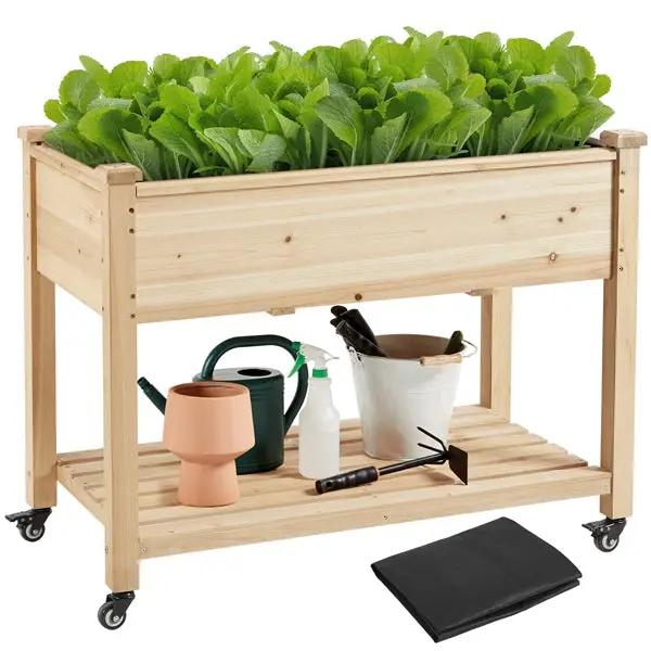 Raised Garden Bed Elevated Garden Bed with Wheels Fir Wood Planting Bed by Yaheetech