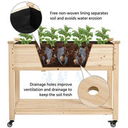 Raised Garden Bed Elevated Garden Bed with Wheels Fir Wood Planting Bed by Yaheetech