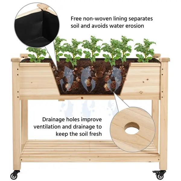 Raised Garden Bed Elevated Garden Bed with Wheels Fir Wood Planting Bed by Yaheetech