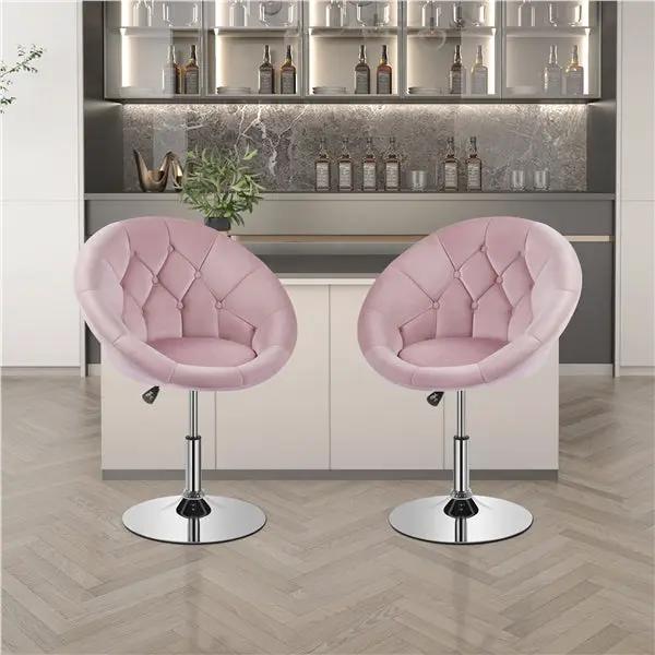 Makeup Vanity Chair Tufted Style Barrel Chair Contemporary Round Tufted Back Chair by Yaheetech