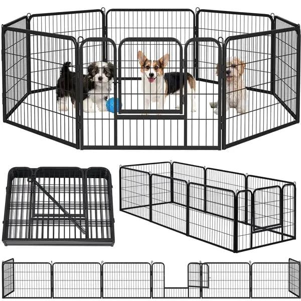 8 Panels Dog Playpen Metal Pet Playpen Iron Dog Cat Exercise Barrier by Yaheetech