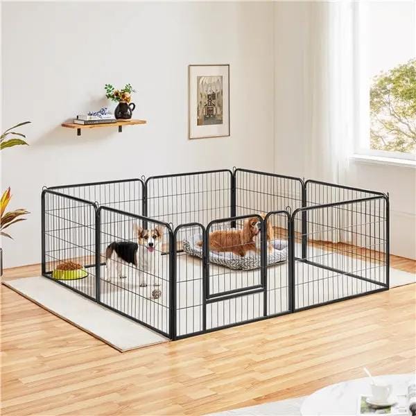 8 Panels Dog Playpen Metal Pet Playpen Iron Dog Cat Exercise Barrier by Yaheetech