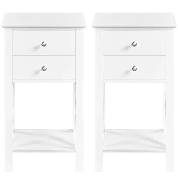 2x 70cm H Bedside Table with 2 Drawer 1 Shelf X Shape End Table Nightstand by Yaheetech