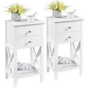 2x 70cm H Bedside Table with 2 Drawer 1 Shelf X Shape End Table Nightstand by Yaheetech