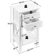 2x 70cm H Bedside Table with 2 Drawer 1 Shelf X Shape End Table Nightstand by Yaheetech