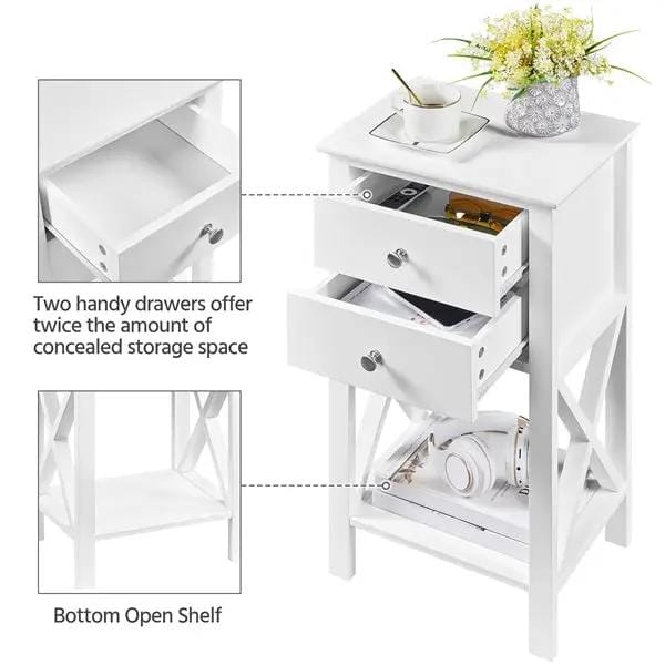 2x 70cm H Bedside Table with 2 Drawer 1 Shelf X Shape End Table Nightstand by Yaheetech