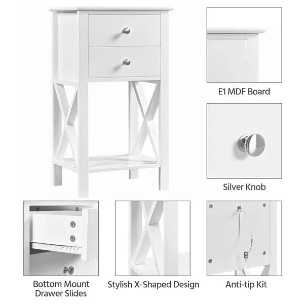 2x 70cm H Bedside Table with 2 Drawer 1 Shelf X Shape End Table Nightstand by Yaheetech