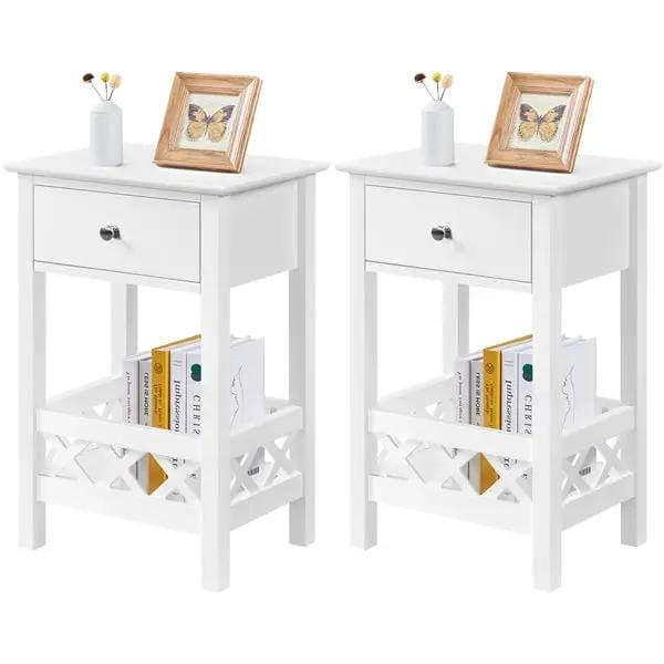 Bedside Table with 1 Drawer 1 Shelf with Fence Sofa Side Table Nightstand by Yaheetech