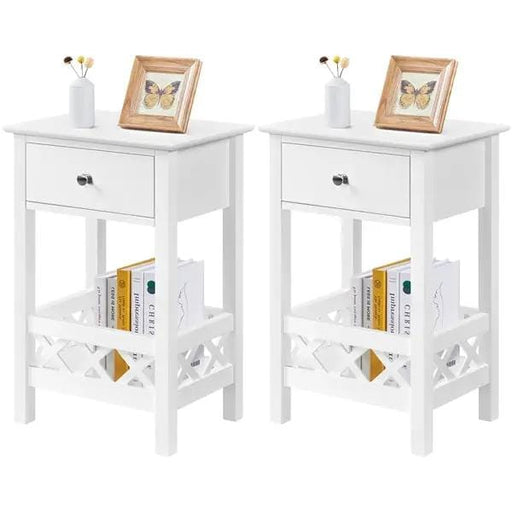 Yaheetech Bedside Table with 1 Drawer 1 Shelf with Fence Sofa Side Table Nightstand Bedside Table with 1 Drawer 1 Shelf with Fence Sofa Side Table Nightstand