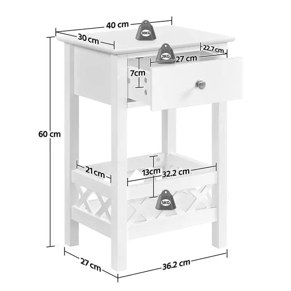 Bedside Table with 1 Drawer 1 Shelf with Fence Sofa Side Table Nightstand by Yaheetech