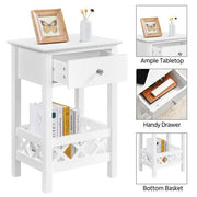 Bedside Table with 1 Drawer 1 Shelf with Fence Sofa Side Table Nightstand by Yaheetech