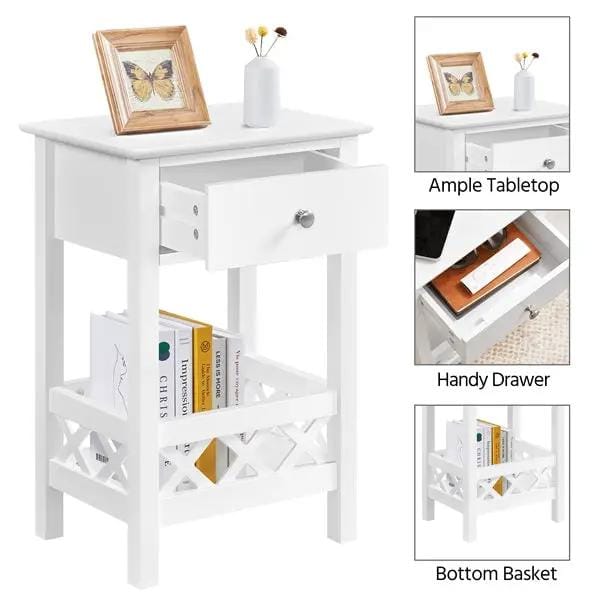 Bedside Table with 1 Drawer 1 Shelf with Fence Sofa Side Table Nightstand by Yaheetech