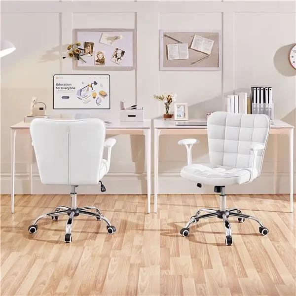 Mid-Back PU Leather Office Task Chair Computer Chair Vanity Chair by Yaheetech