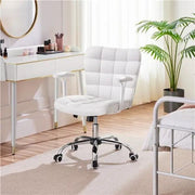 Mid-Back PU Leather Office Task Chair Computer Chair Vanity Chair by Yaheetech