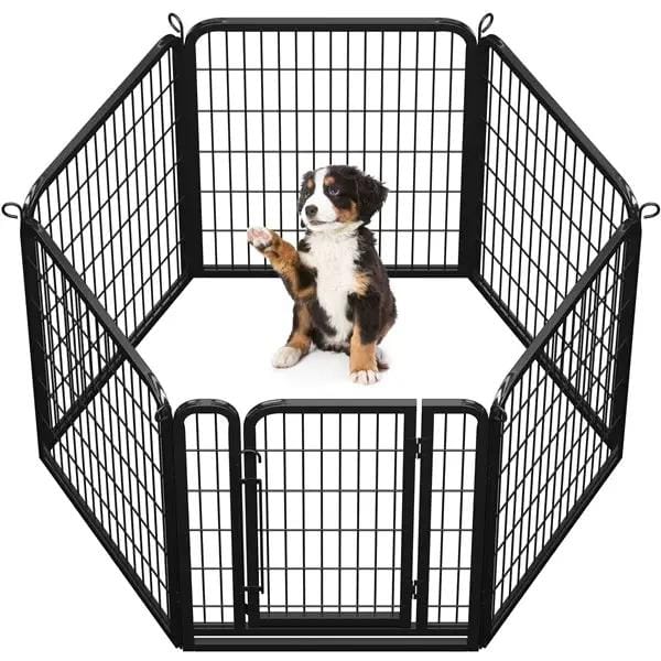 Yaheetech Yaheetech 31.5 Inch Black Steel Dog Playpen Panels with Door Fence Yaheetech 31.5 Inch Black Steel Dog Playpen with Door