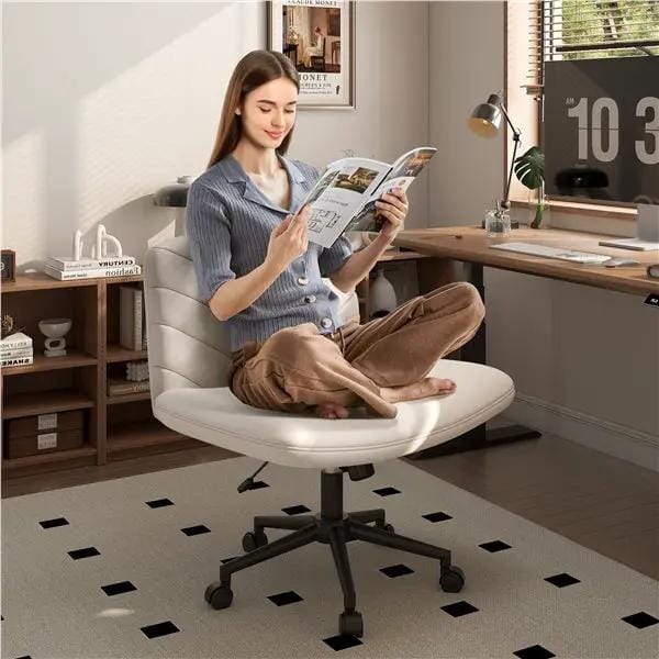 Fabric Swivel Desk Chair Cross Legged Office Chair Vanity chair Nail chair by Yaheetech