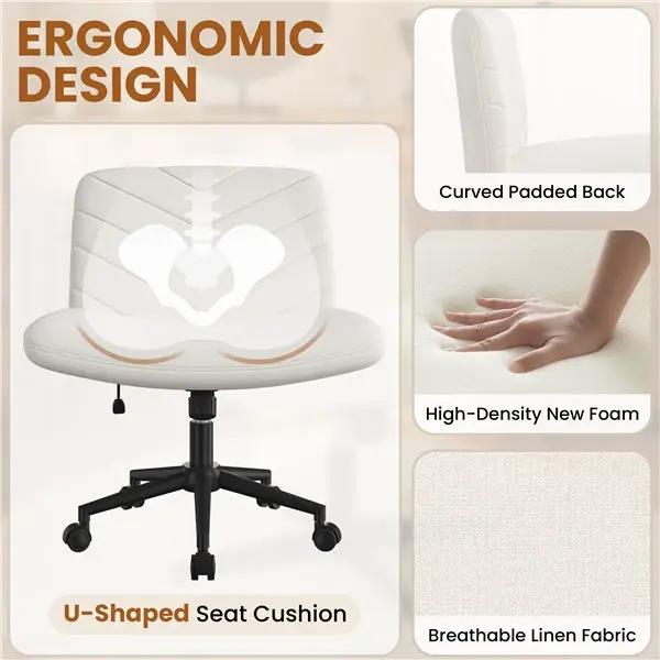 Fabric Swivel Desk Chair Cross Legged Office Chair Vanity chair Nail chair by Yaheetech