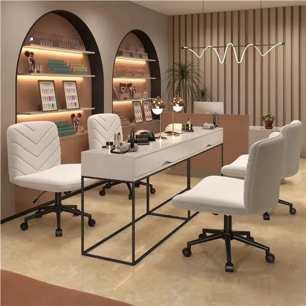 Fabric Swivel Desk Chair Cross Legged Office Chair Vanity chair Nail chair by Yaheetech