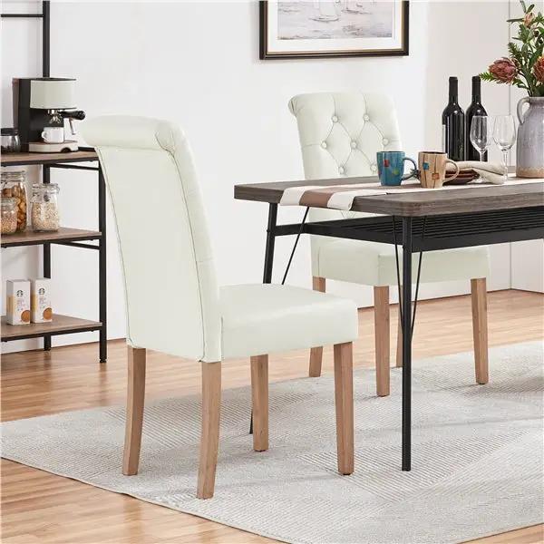 2x Classic Fabric Upholstered Dining Chairs Armless High Back Kitchen Chairs by Yaheetech