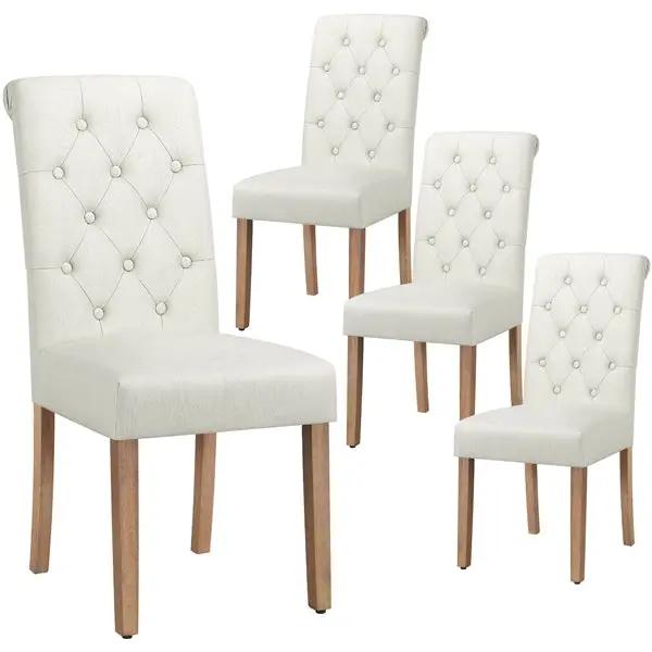 4pcs Classic Upholstered Dining Chairs High Back Kitchen Chairs by Yaheetech
