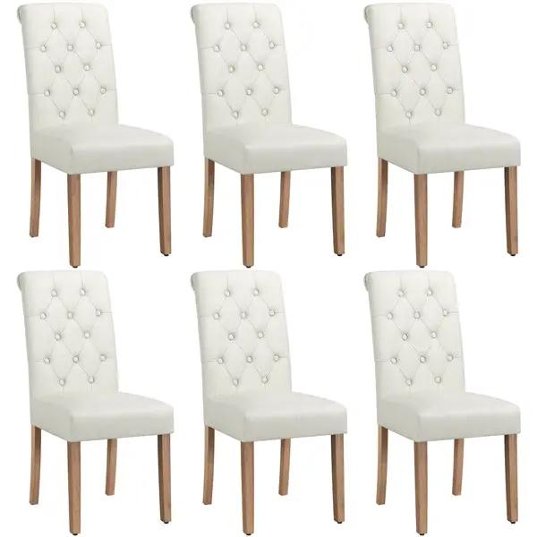 6x Classic Upholstered Dining Chairs High Back Kitchen Chairs by Yaheetech