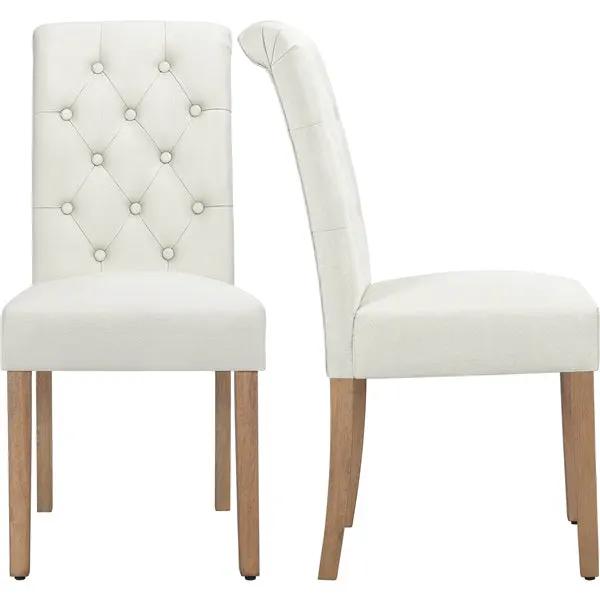 2x Classic Fabric Upholstered Dining Chairs Armless High Back Kitchen Chairs by Yaheetech