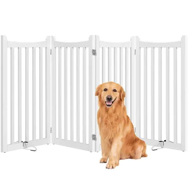 36″ Tall Freestanding Wooden Fence Four-Panel Pet Puppy Fence by Yaheetech