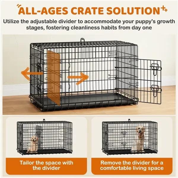 Yaheetech 107 Cm Foldable Metal Dog Crate With Divider By Yaheetech Yaheetech 107 Cm Foldable Metal Dog Crate With Divider