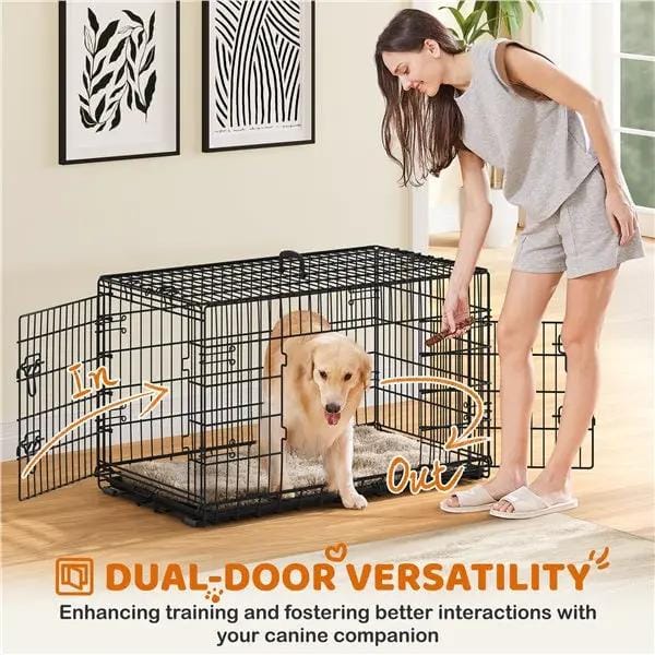 Yaheetech 107 Cm Foldable Metal Dog Crate With Divider By Yaheetech Yaheetech 107 Cm Foldable Metal Dog Crate With Divider
